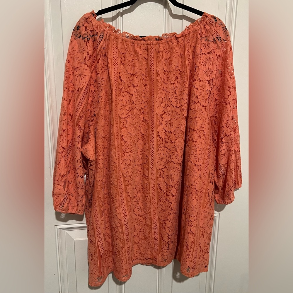 Catherine’s Classy Lace Coral Peach Bohemian Tunic Blouse Size 3X Cottagecore - Picture 8 of 9
